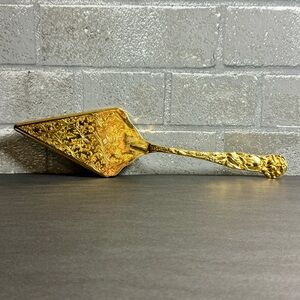 Vintage William Adams Italy Gold Plated Cake Pie Server 12” Ornate Floral